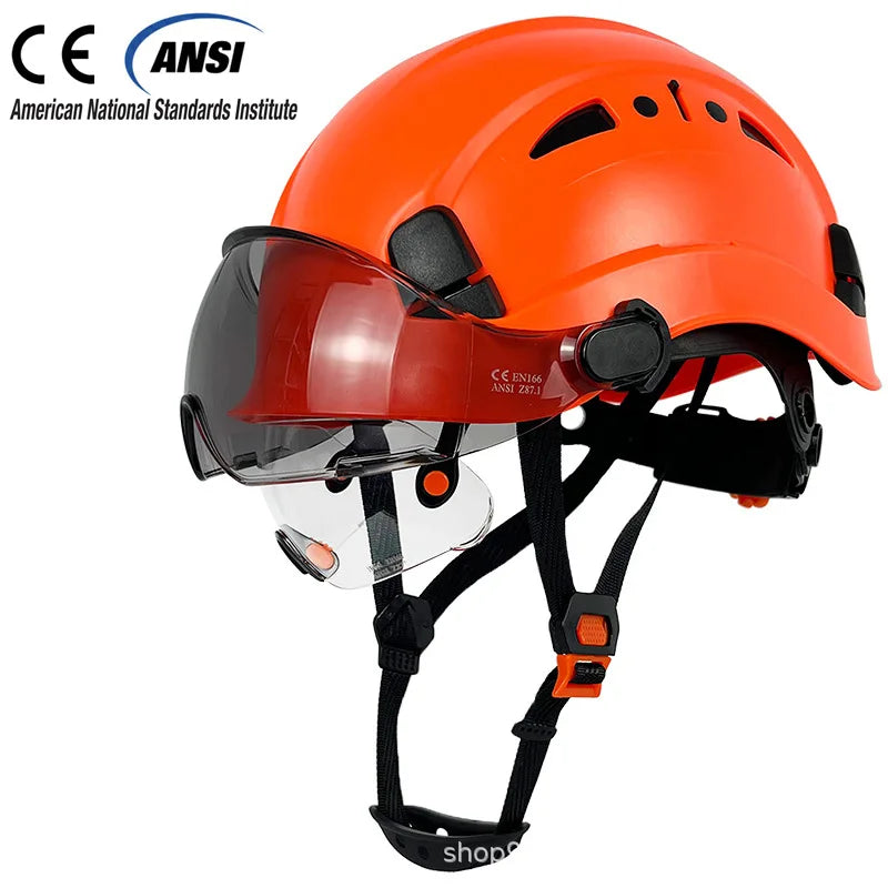 CE Construction Safety Helmet With Visor Built In Goggles For Engineer ABS Hard Hat ANSI Industrial Work Cap Head Protection New