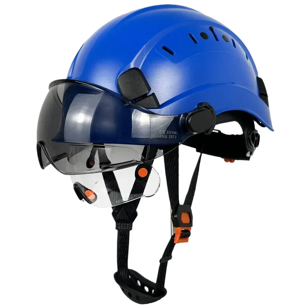 New Construction Safety Helmet With Built In Visor For Engineer CE ABS Hard Hat ANSI Industrial Work Cap Goggles Head Protection
