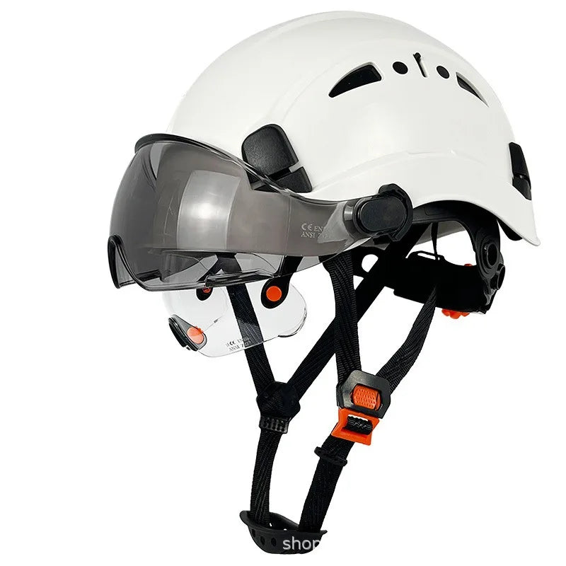 CE Construction Safety Helmet With Visor Built In Goggles For Engineer ABS Hard Hat ANSI Industrial Work Cap Head Protection New