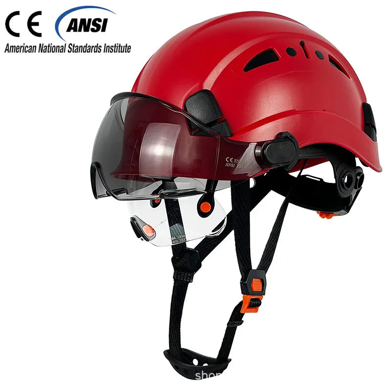 CE Construction Safety Helmet With Visor Built In Goggles For Engineer ABS Hard Hat ANSI Industrial Work Cap Head Protection New