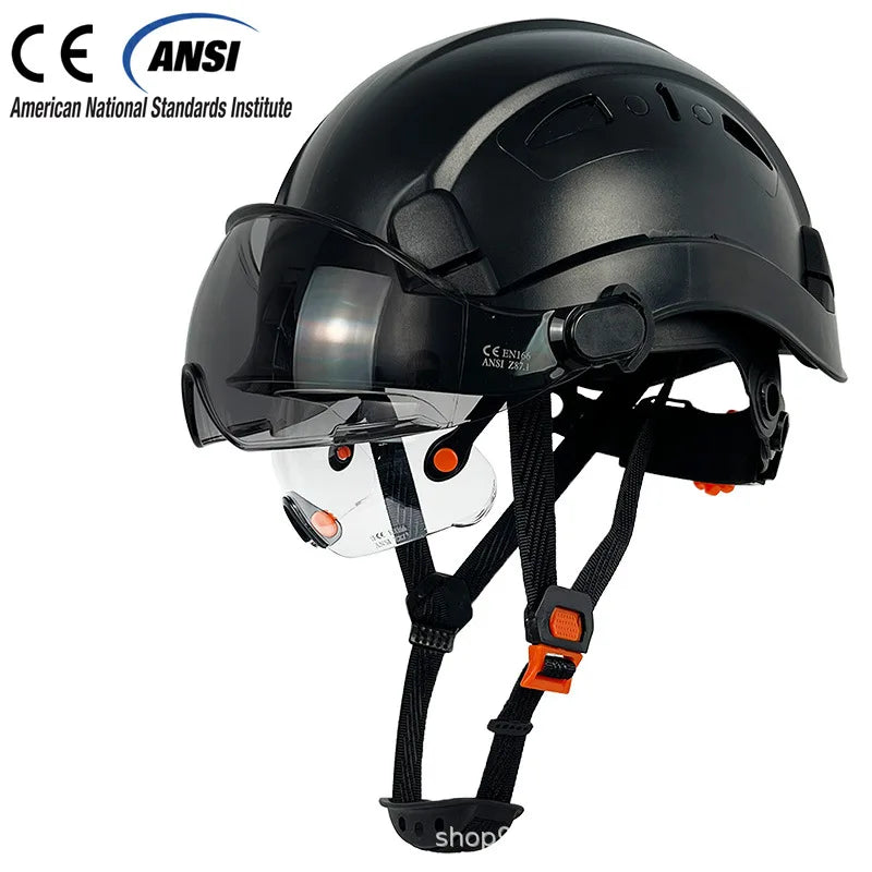 CE Construction Safety Helmet With Visor Built In Goggles For Engineer ABS Hard Hat ANSI Industrial Work Cap Head Protection New