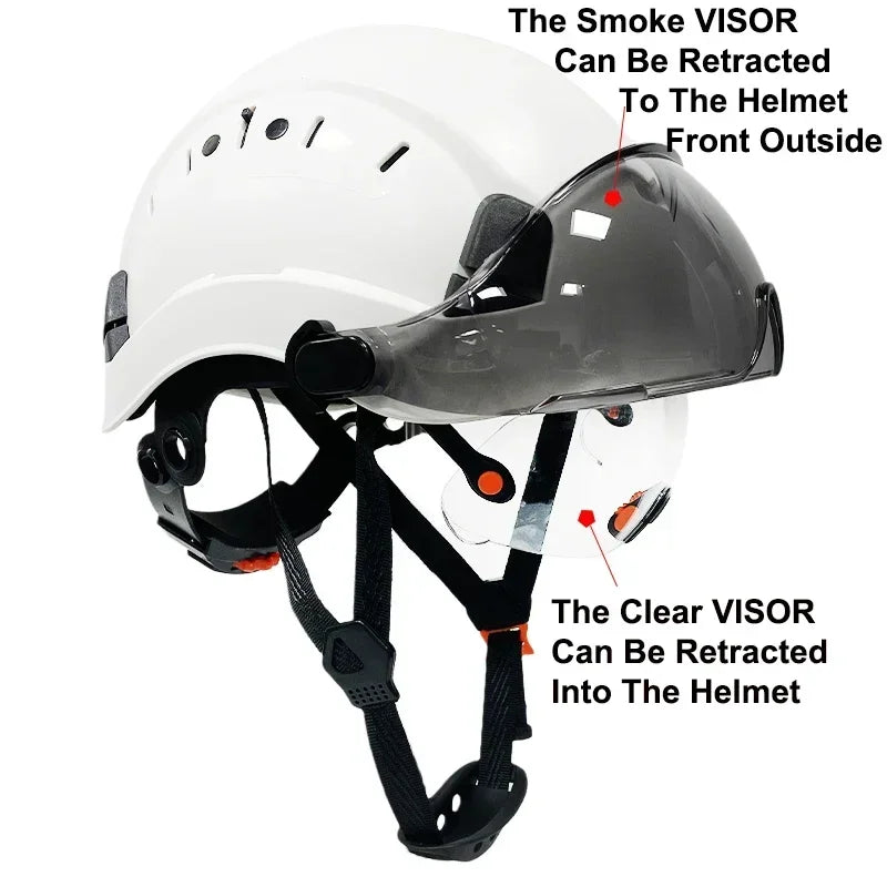 New Construction Safety Helmet With Built In Visor For Engineer CE ABS Hard Hat ANSI Industrial Work Cap Goggles Head Protection