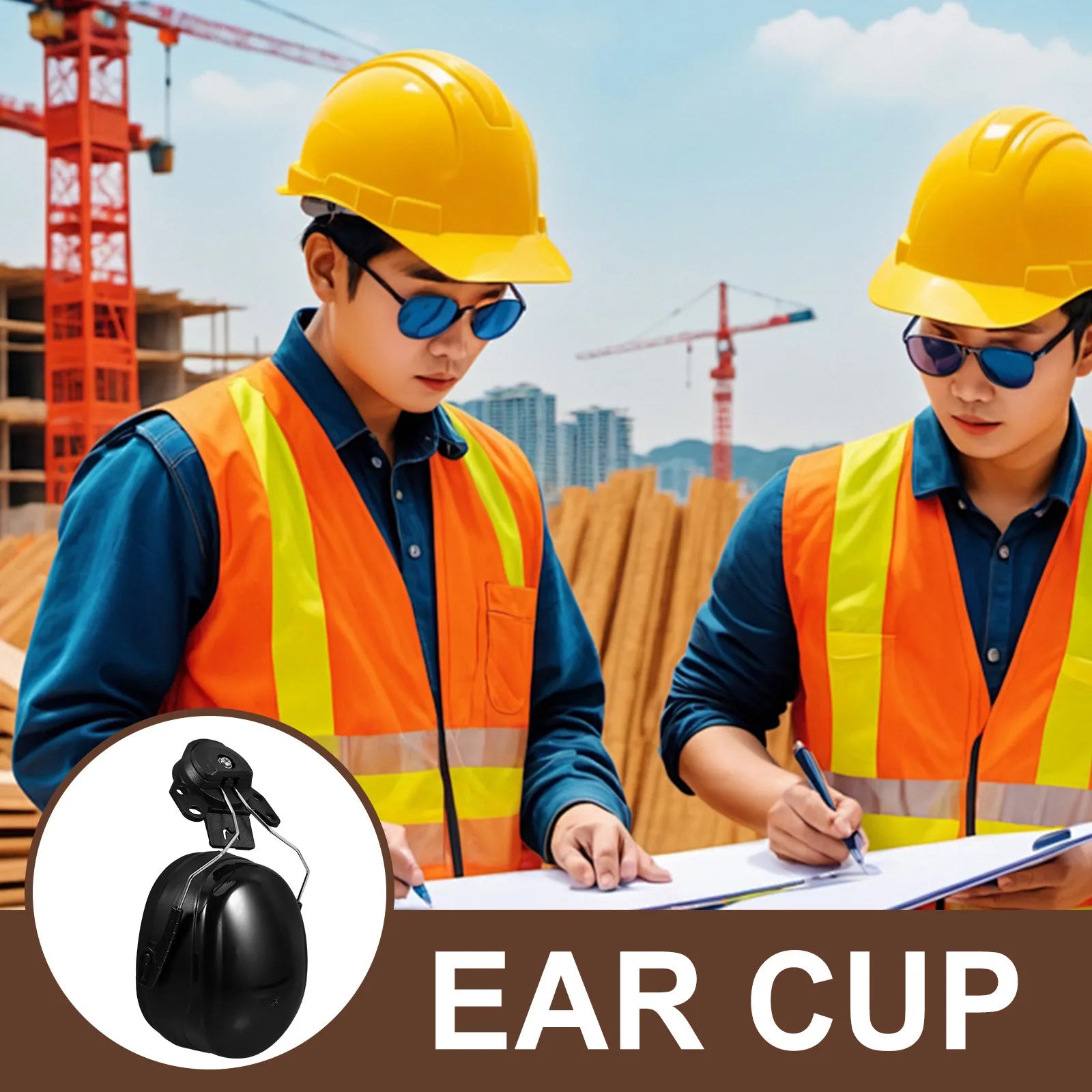 Hard Hat Ear Muffs for Noise Reduction Hearing Protection in Construction Industrial Environments Comfortable Lightweight ABS