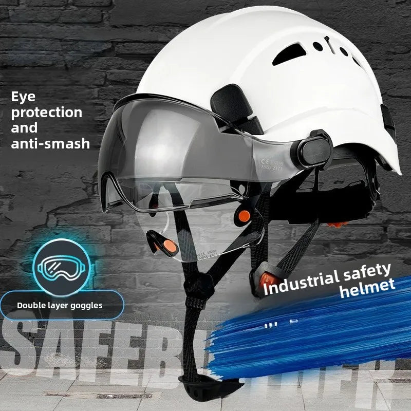 CE Construction Safety Helmet With Visor Built In Goggles For Engineer ABS Hard Hat ANSI Industrial Work Cap Head Protection New