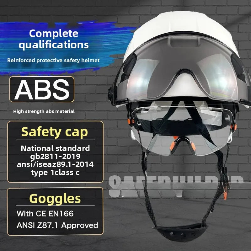 CE Construction Safety Helmet With Visor Built In Goggles For Engineer ABS Hard Hat ANSI Industrial Work Cap Head Protection New