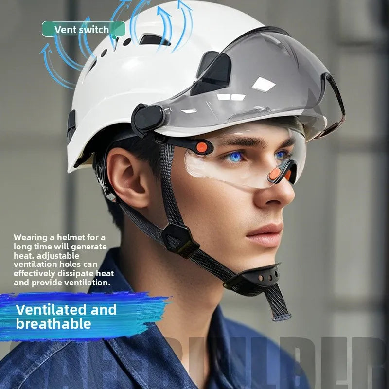 CE Construction Safety Helmet With Visor Built In Goggles For Engineer ABS Hard Hat ANSI Industrial Work Cap Head Protection New