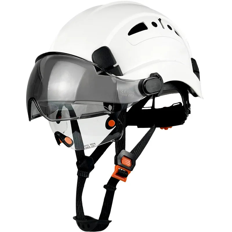 CE Construction Safety Helmet With Visor Built In Goggles For Engineer ABS Hard Hat ANSI Industrial Work Cap Head Protection New