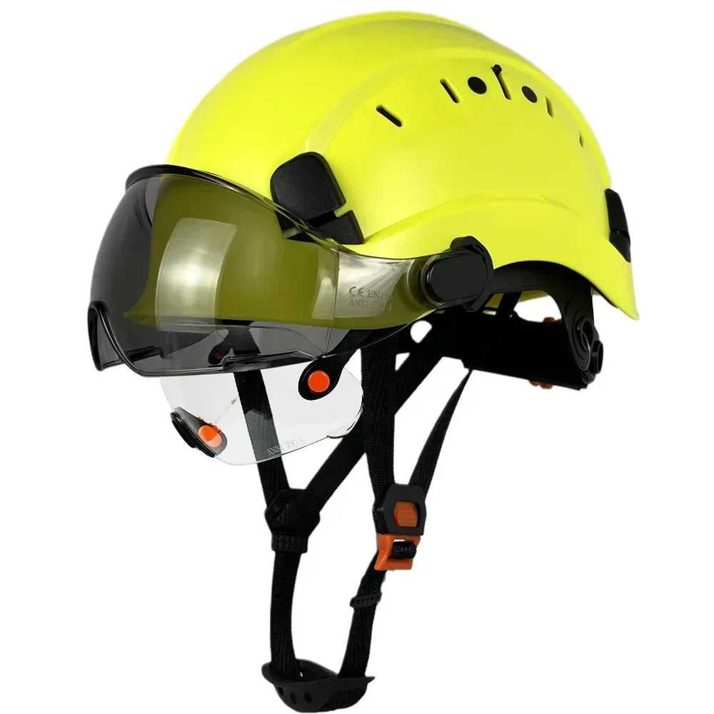 New Construction Safety Helmet With Built In Visor For Engineer CE ABS Hard Hat ANSI Industrial Work Cap Goggles Head Protection