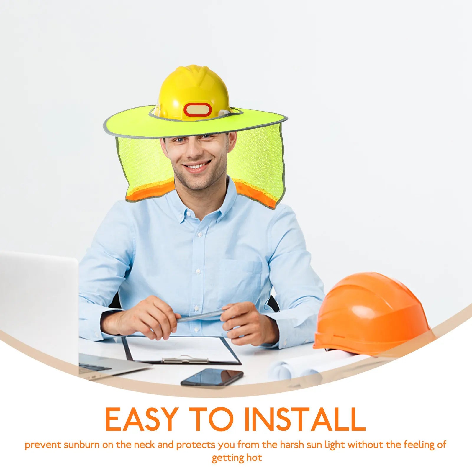Safety Visor Hard Hat Sun Shade with Full Brim and Reflective Strips for Construction Railway Workers Neck Face Sun