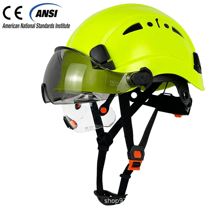 CE Construction Safety Helmet With Visor Built In Goggles For Engineer ABS Hard Hat ANSI Industrial Work Cap Head Protection New