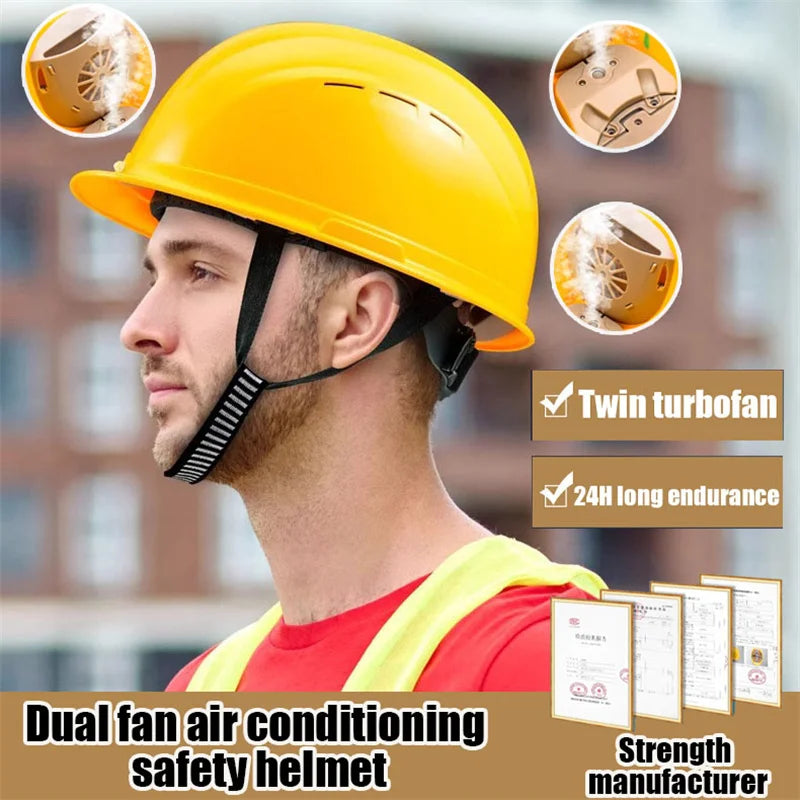 Cool in Summer Helmet 2XFans Safety Helmet Charge Lightweight Hard Hat Breathable Outdoor Construction Air-conditioning Helmet