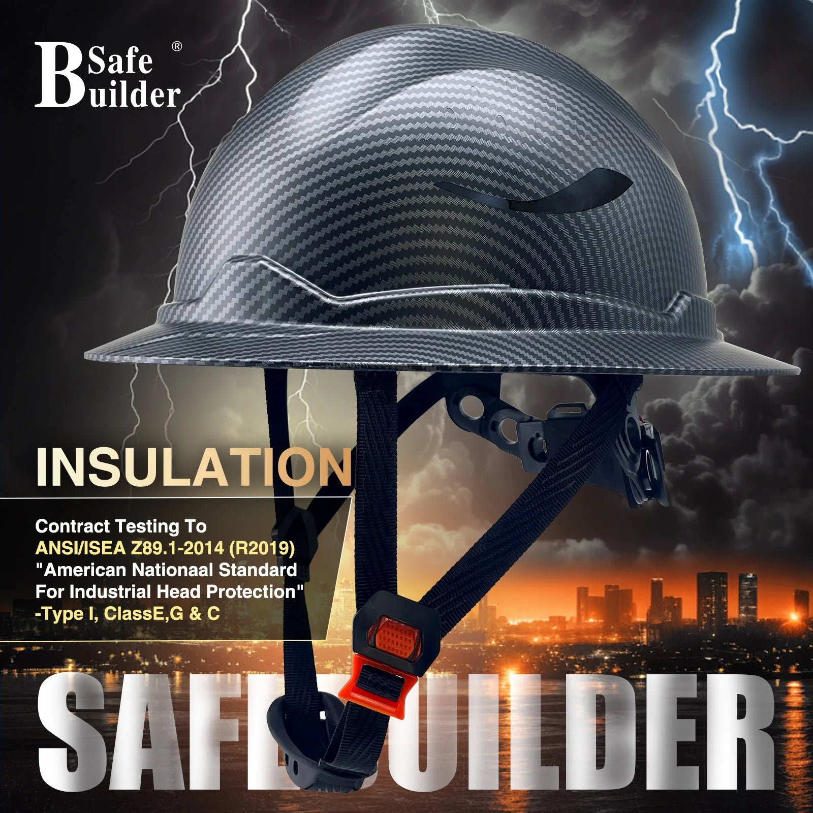 G1E Construction Full Brim Hard Hats ANSI Class E HDPE Safety Helmet Hardhats Sunshade Industrial Head Protection