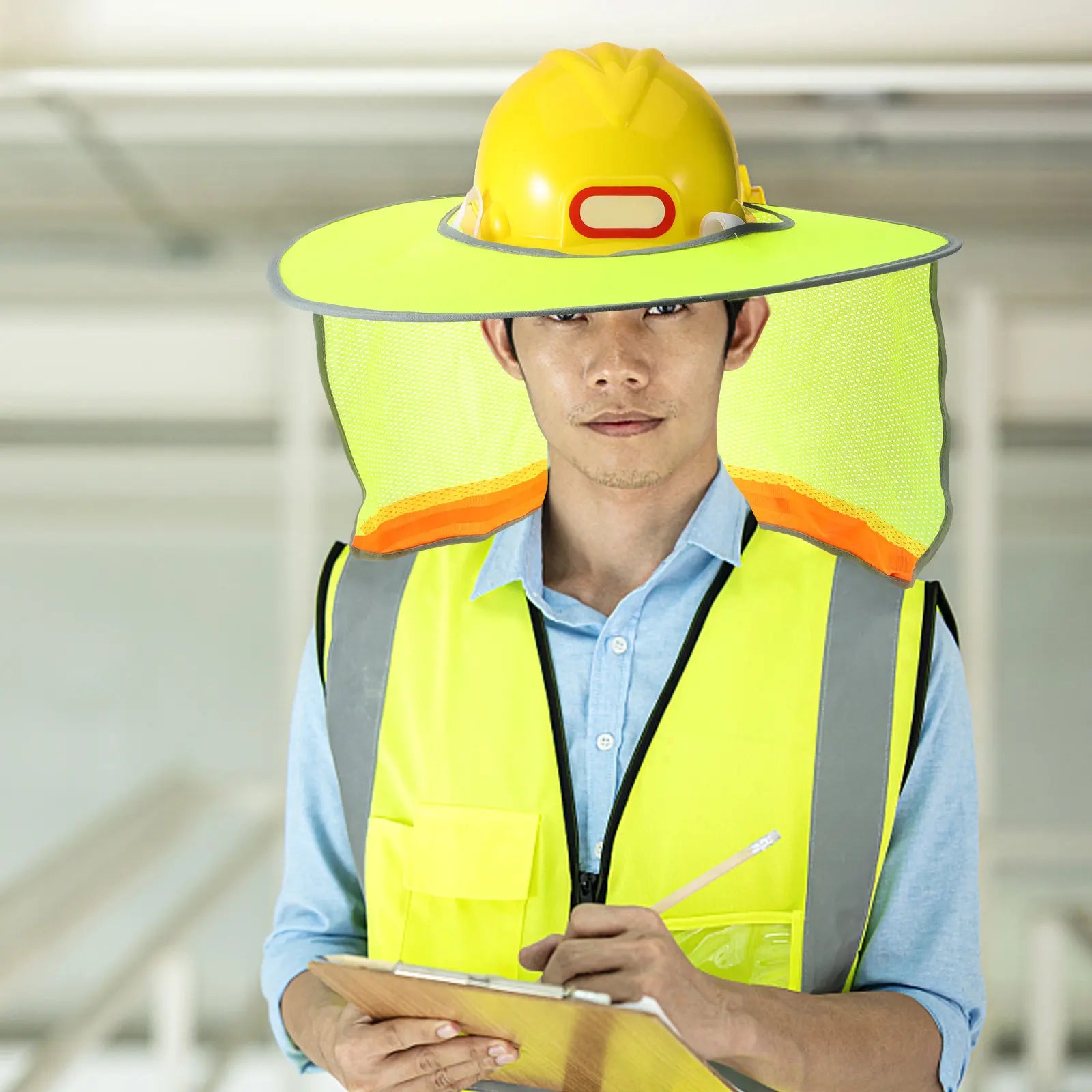 Safety Visor Hard Hat Sun Shade with Full Brim and Reflective Strips for Construction Railway Workers Neck Face Sun