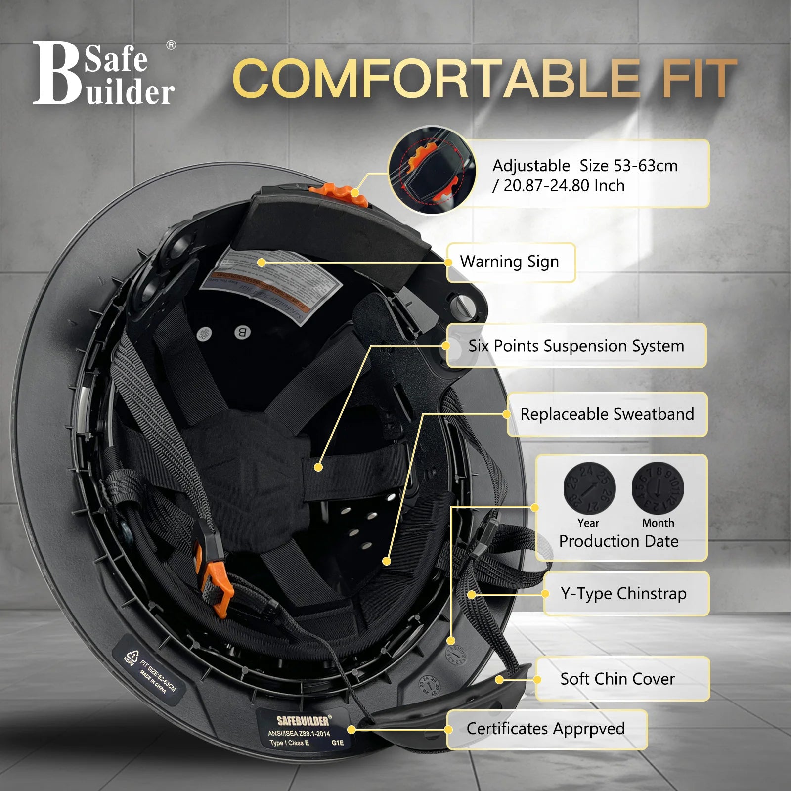 G1E Construction Full Brim Hard Hats ANSI Class E HDPE Safety Helmet Hardhats Sunshade Industrial Head Protection