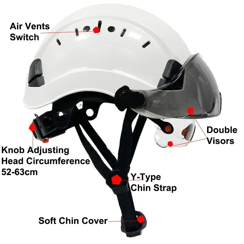 New Construction Safety Helmet With Built In Visor For Engineer CE ABS Hard Hat ANSI Industrial Work Cap Goggles Head Protection